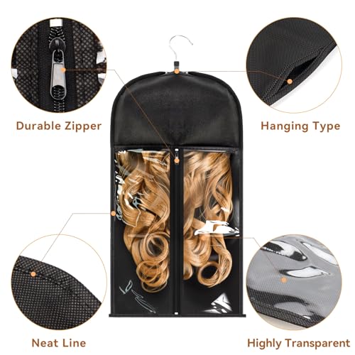 JOLYEAK 1 Pack Wig Storage Bag with Hanger (Size Large) - Extra Long Wig Holder with Transparent Zip Closure