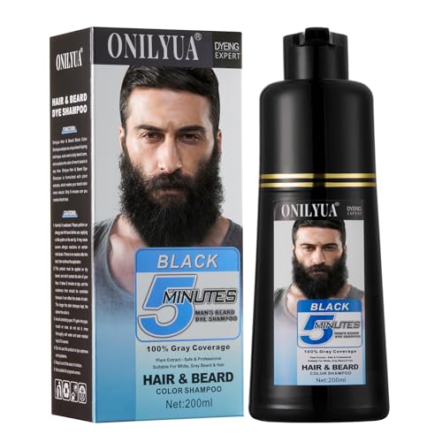 Men's Black Beard Dye & Hair Color Shampoo - Gray Coverage & Fast Results