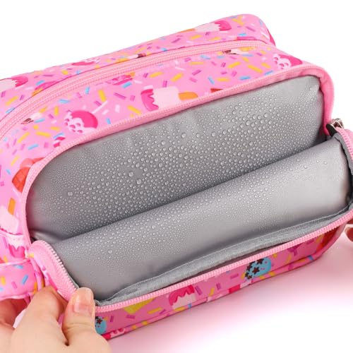 Foxstory Kids Toiletry Bag for Girls Candy Pink Travel Waterproof Hanging Cosmetic Bag for Toddlers