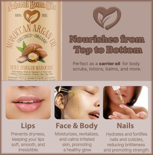 Natural Born Oils 100% Pure Organic Moroccan Argan Oil - 8oz