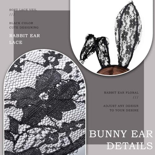 Aceorna Black Lace Cat Ear Headband Sexy Bunny Ear Hair Hoop for Cosplay