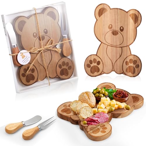 Bear-Shaped Cheese Board Gift Set with Knives for Baby Showers