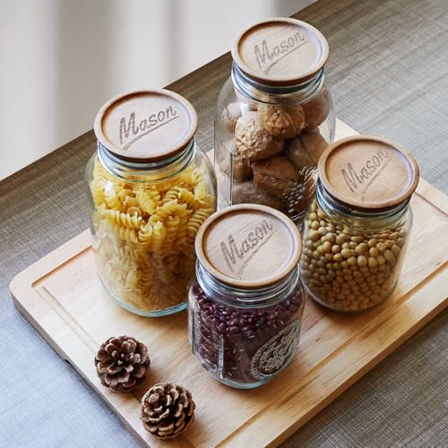 4 Pack Wide Mouth Mason Jar Lids - Acacia Wood with Silicone Seal
