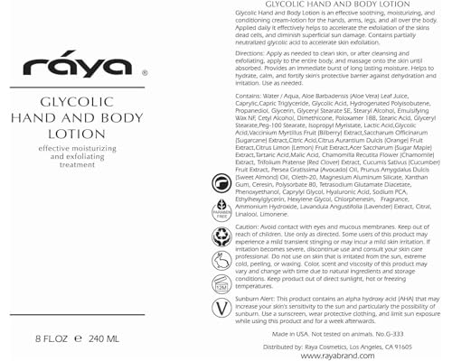 Raya Glycolic Acid Hand and Body Lotion – Exfoliating AHA Moisturizer