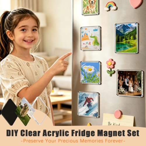 DIY Clear Acrylic Fridge Magnet Kit - 10 Pack Personalized Photo Frames