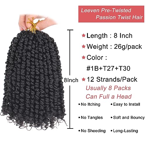 Leeven 8 Inch Passion Twist Crochet Hair 8 Packs - Short Pre-Twisted Synthetic Braids for Women