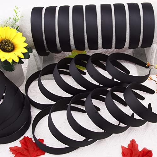 SIQUK 30 Pcs Black Satin Headbands for Women Non-Slip 1 Inch Wide – DIY Hair Accessories