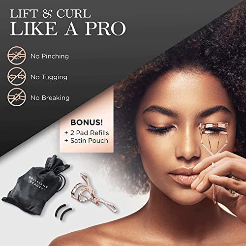 Brilliant Beauty Eyelash Curler - Award Winning Rose Gold Design with Satin Bag & Refill Pads