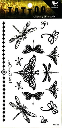 Rareeasy Waterproof Temporary Tattoo Stickers 2 Sheets Butterfly Dragonfly Vine Chain Art 3D Body Art for Party and Skin Decoration - Variation 18