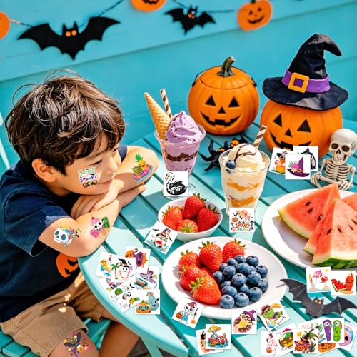 80pcs Summer Halloween Temporary Tattoos for Kids & Adults