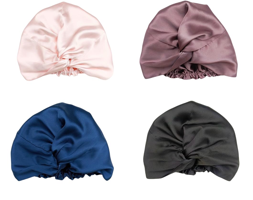Mulberry Silk Bonnet Sleep Cap - Double Layer Turban for Night Hair Care | Adjustable Band, 9 Colors Available