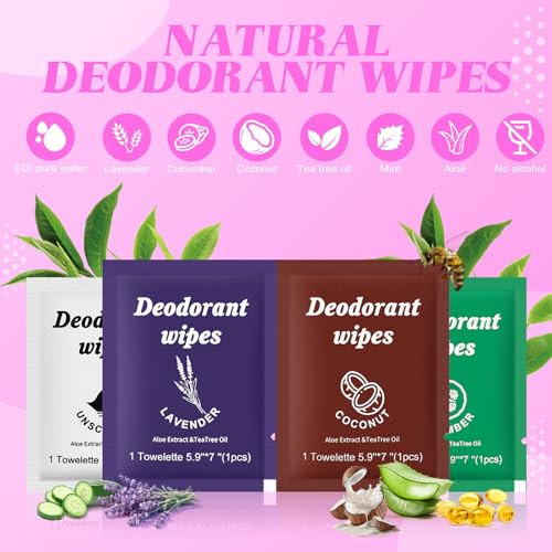 Twoworld 100 Travel Deodorant Wipes, Individually Wrapped, 5.9 x 7 in (Pack of 100)