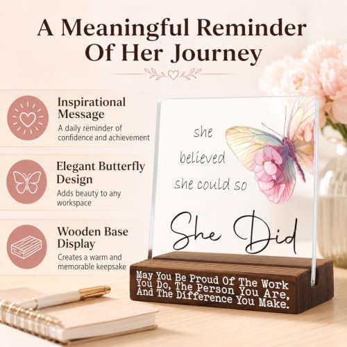 Inspirational Butterfly Desk Decor - She Believed She Could Gift