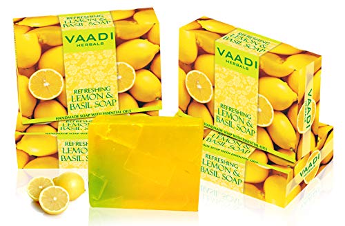 Vaadi Herbals Lemon & Basil Oil Bar Soap - Pack of 4 (5.3 oz Each)