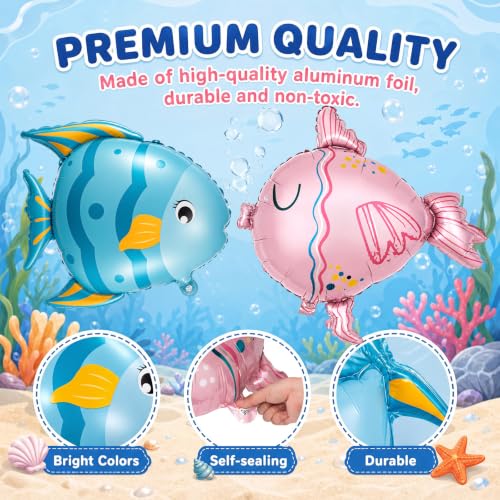 Gejoy 6 Pack Tropical Fish Balloons - 23 Inch Blue & Pink Foil