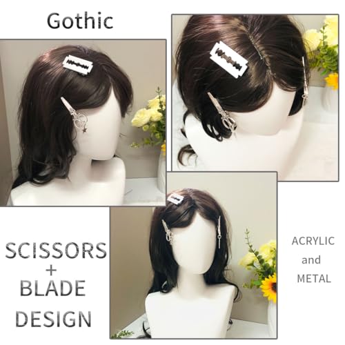 Gothic Hair Clips Set - 4PCS Scissors & Razor Blade Clips