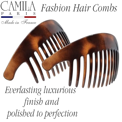 Camila Paris CP2430/2 French Tortoise Shell Hair Combs for Elegant Updos, Strong Hold French Twist Hair Accessories for Women