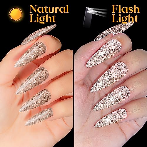 MIZHSE Reflective Glitter Gel Nail Polish Set 2 - 6 Bright Colors, 10ml Each, Sparkly Shimmer, UV LED Nail Art Varnish, DIY Manicure Kit
