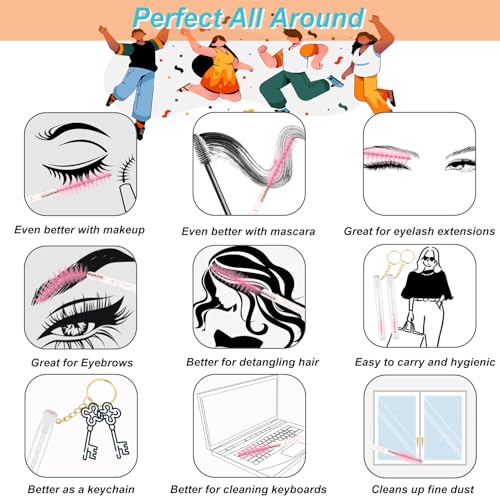 Rose Pink Disposable Mascara Wands Set 48 pcs with Eyebrow Spoolies, Travel-Ready