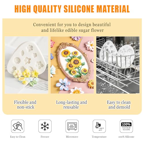 KALAIEN 3-Piece Flower Fondant Cake Mold Set - Daisy & Rose