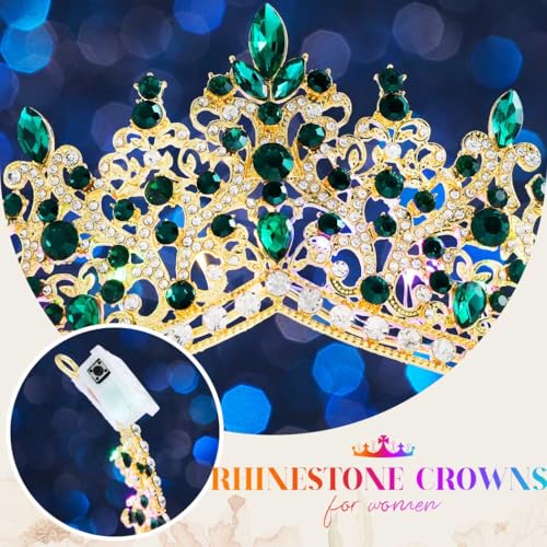 Brishow Green Rhinestone Wedding Tiara Crown - Elegant Pageant Headpiece for Women
