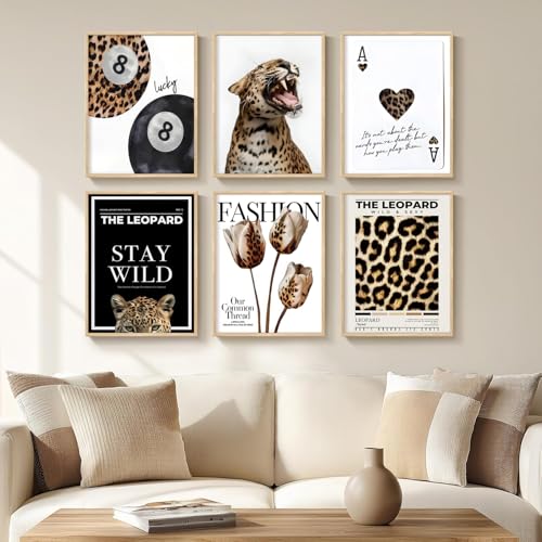 Set of 6 Leopard Print Wall Art Posters | Stylish 8x10 Decor