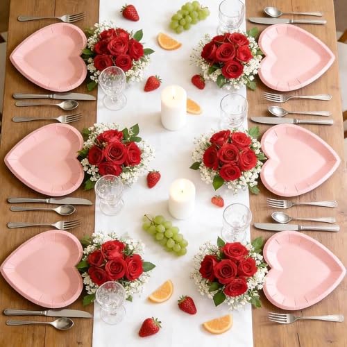 40-Pack Pink Heart Shaped Disposable Plates - 9 Inch Party Supplies
