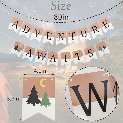 Adventure Awaits Banner - Rustic Camping Party Decor for Events