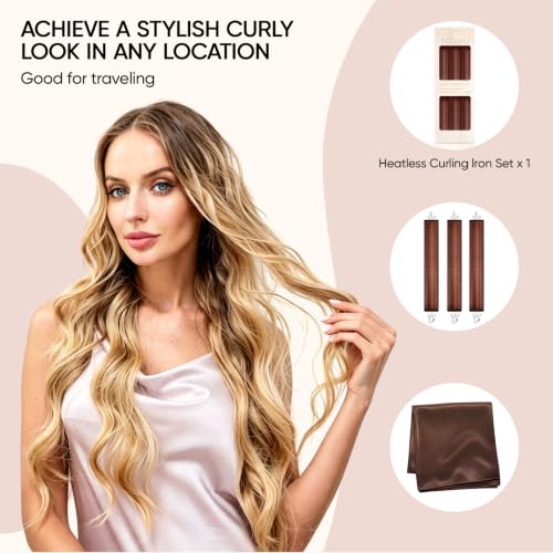 Heatless Curls Overnight Hair Care Set - Jumbo Velvet Curlers (Brown, 4PCS)