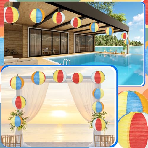 15 Pcs Beach Paper Lanterns - Summer Party Decorations, 8" & 5.7"