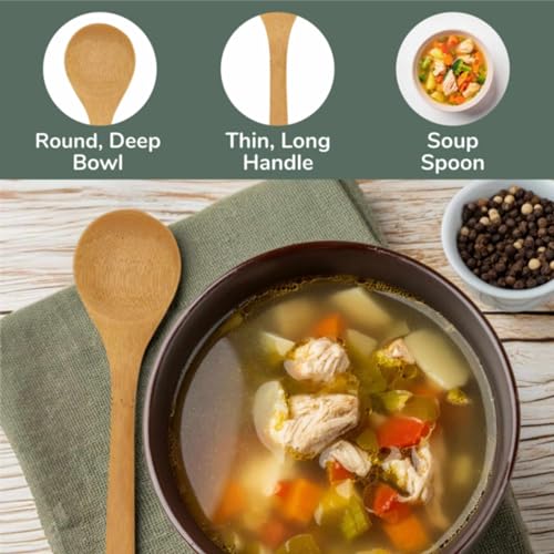 BambooMN 8-Inch Reusable Bamboo Soup Spoons - Pack of 10