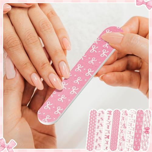 Coquette Pink Bow Nail Files - 48 Double-Sided Emery Boards