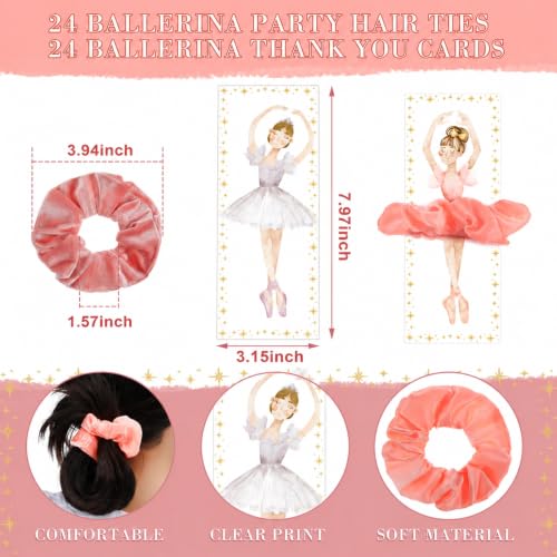 Ballet Hair Accessories Set - 48 Pink Velvet Scrunchies & Thank You Cards for Ballet Parties
