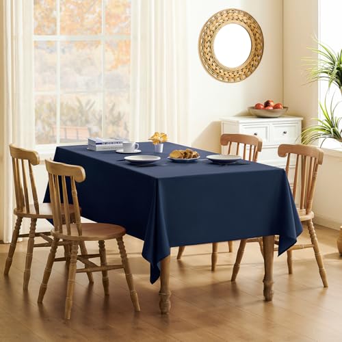 Waterproof Textured Tablecloth - 52x70 Inch Navy Blue Fabric