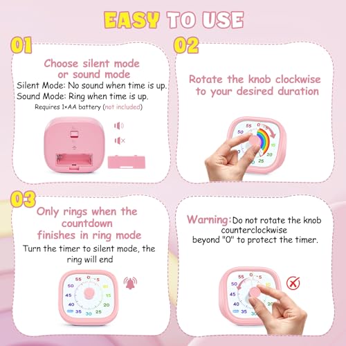 HIPPIH Visual Timer for Kids - 60-Minute Silent Countdown Timer