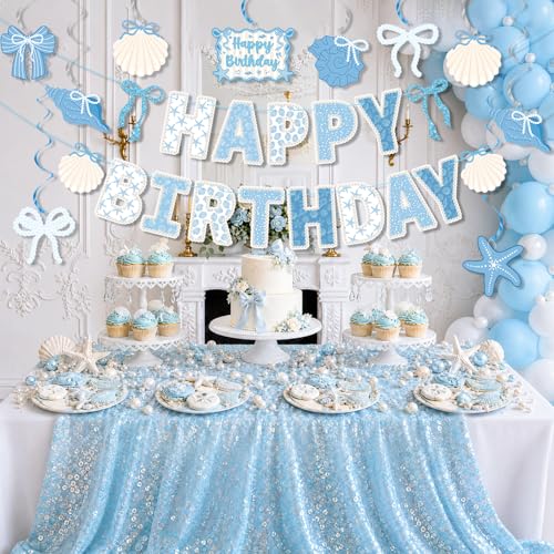 Coastal Seashell Birthday Party Decorations with Banner & Swirls