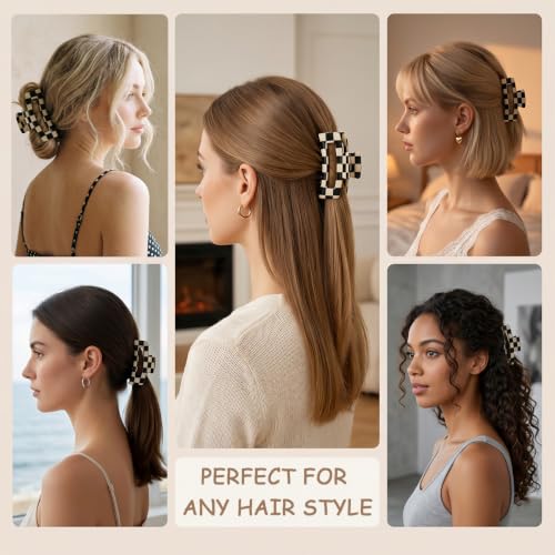 AddLotLot Vintage Checkered Hair Claw Clips - 2 PCS Strong Hold