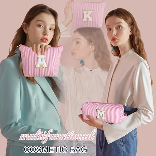 YOOLIFE Birthday Gifts for Women Girls Mom Daughter Birthday Gifts for Kids Teen Girls | Initial Makeup Bag | Travel Cosmetic Bag | 11 12 13 14 15 16 Years Old Girl Gift Teacher Graduation Gift Pink A