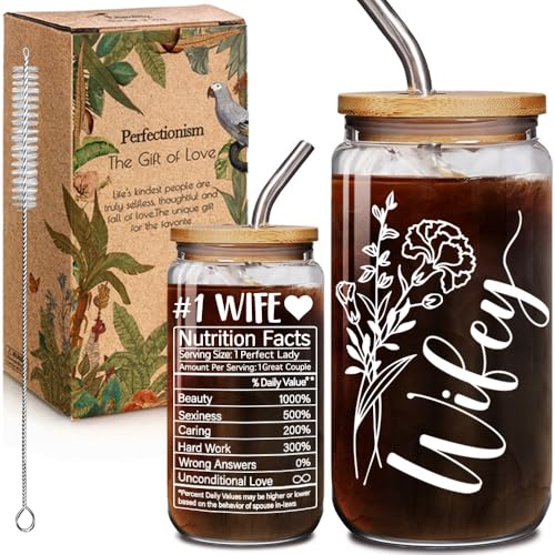 16oz Glass Cup with Lid & Straw - Perfect Gift for Wife