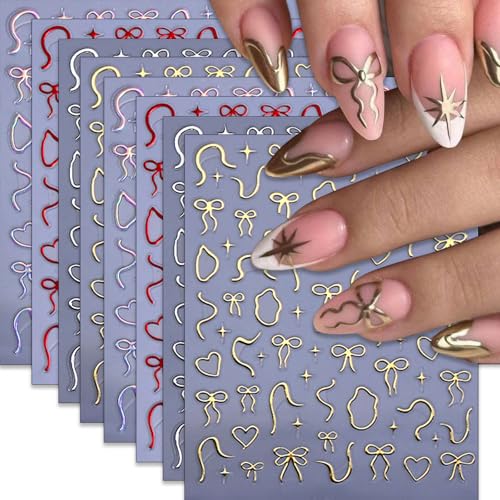 LBPEPAMZ 3D Valentine Nail Stickers - Gold Silver Red Bow Love Decorative Decals for Nails, 8 Sheets - Style 29