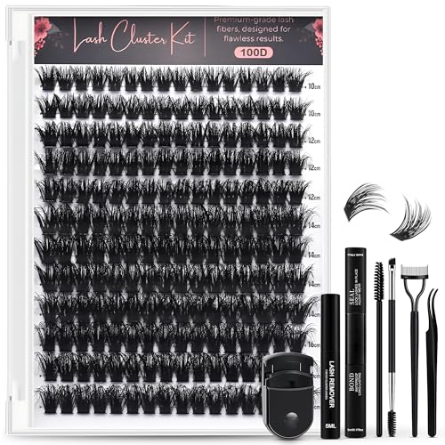 TREZUMA 100D Kit Wispy Lash Clusters DIY Eyelash Extension Set with Bond & Tools
