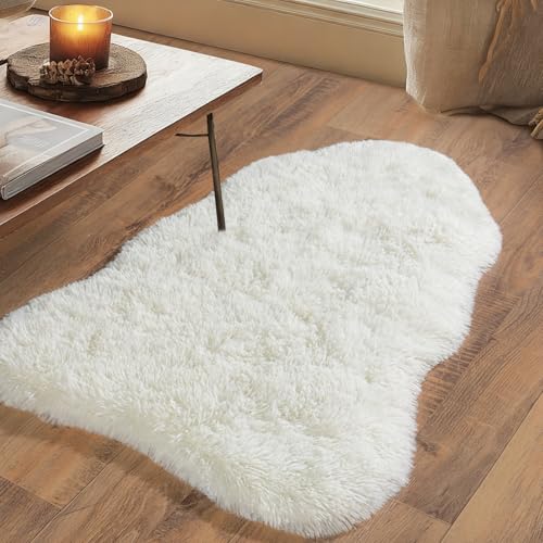 2x3 Cream White Fluffy Rug - Soft, Non-Slip Shag for Bedroom