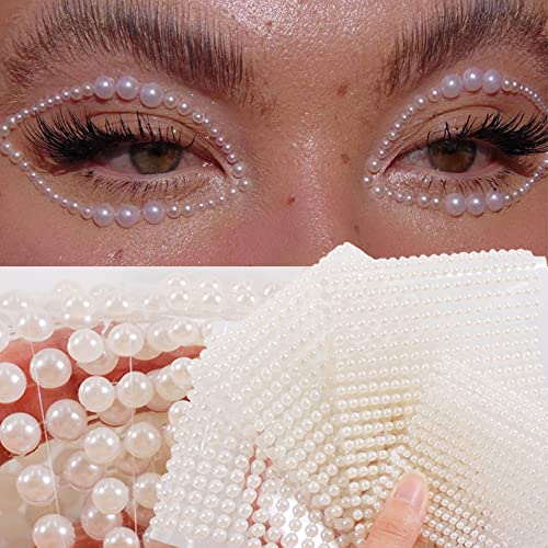 RUSTAMM White Pearl Face & Nail Rhinestones 3D Self-Adhesive Gems for Body Art & DIY Jewelry
