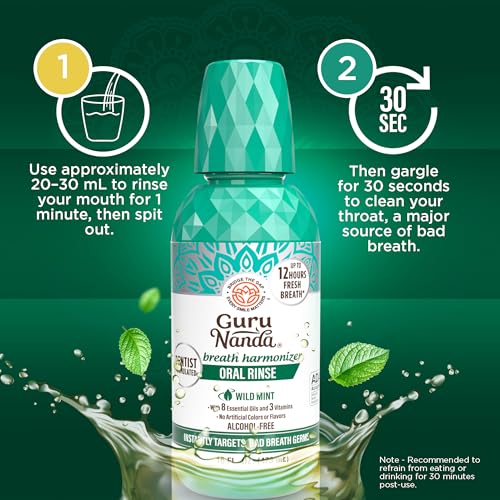 GuruNanda Fresh Breath Mouthwash - 16 oz Pack of 2, Alcohol & Fluoride-Free