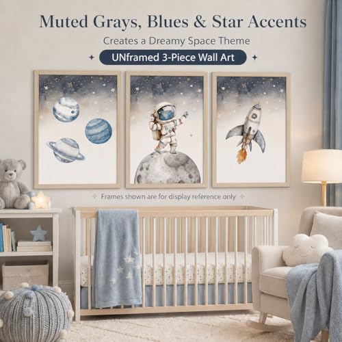 Nursery Astronaut Wall Art - 3Pcs Space Adventure Canvas Prints