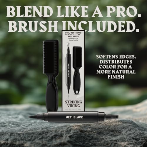 Jet Black Beard Pencil Filler & Brush for Men - Striking Viking