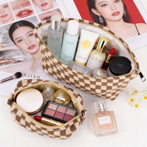 FFpaw Brown 3-Piece Makeup Bag Set for Women - Travel & Organizer