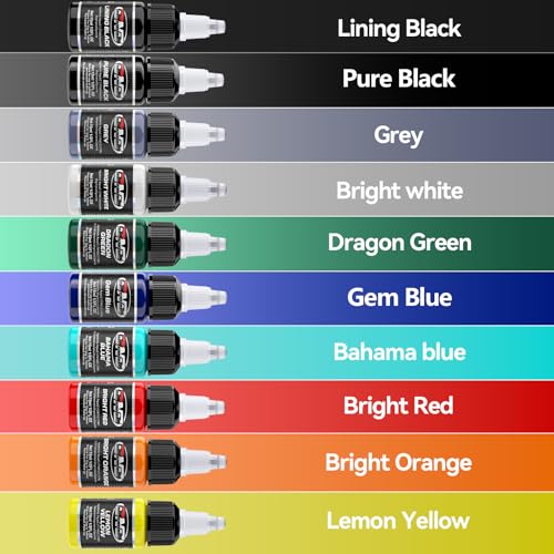 CNC Tattoo Ink Set - 10 Colors, 15ml Bottles, Water-Based Pigment