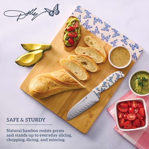 Dolly Parton Bamboo Cutting Board - Blue Butterfly Print, 11x14