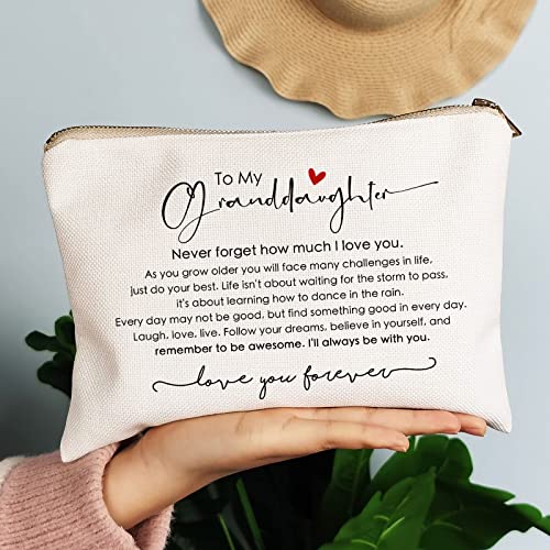 Personalized Granddaughter Makeup Bag - Sentimental Gift from Grandma, Eco-Friendly Linen Cotton, 10.2x7.2 Inches